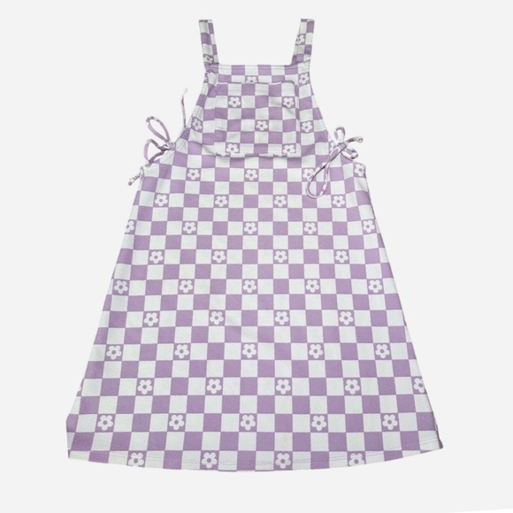 Jenna & Jessie Other - Jenna & Jessie Girls Purple Checkered Floral Overall Dress Size 10